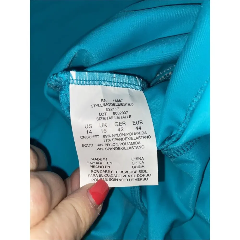 New W/ Tags Penbrooke Women’s Swimsuit Top Tankini Teal Green Size 14